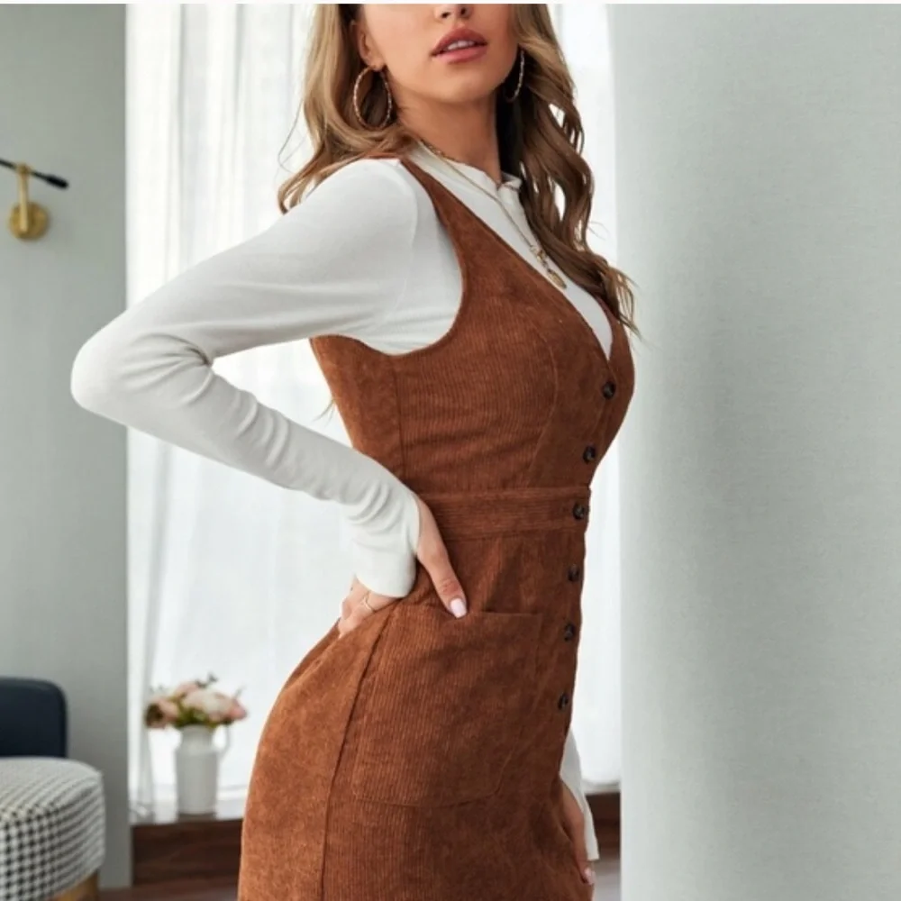 Tan corduroy overall dress - Picture 6 of 9